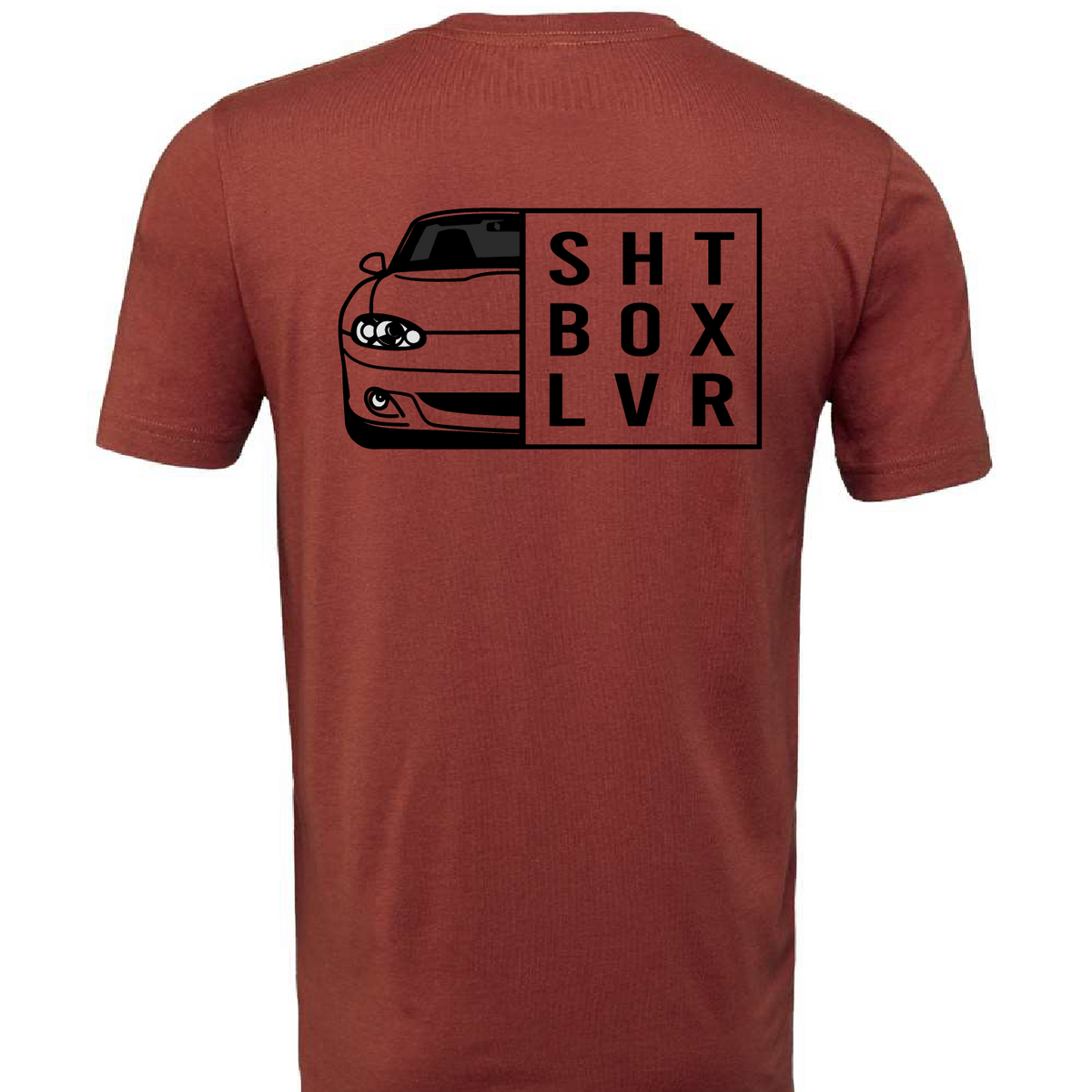 SaikoMFG SHT BOX LVR t-shirt back print, NB Miata edition, rust